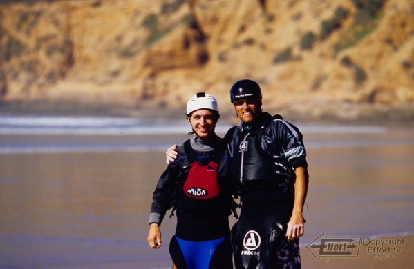 morocco0108a_tafadnaspejoey Cooke and Hall on the beach during a 2008 surfing trip in Morocco